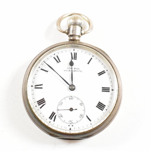 181 - An open faced silver hallmarked pocket watch  by Kemp Bros Union St, Bristol. Hallmarked Birmingham ... 