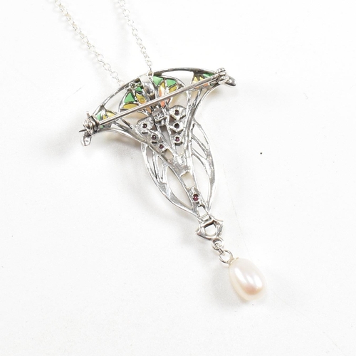 185 - A contemporary 925 silver Art Nouveau style Plique A Jour pendant. Weight approx 7.7g. All weights, ... 