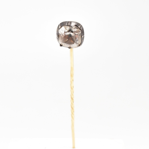 19 - A 18th century Georgian gold black dot quartz stick pin. The stick pin mounted with a collet set qua... 