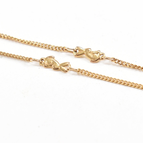 197 - A hallmarked 9ct gold fancy link chain necklace. The necklace having figural rabbit and chain links.... 