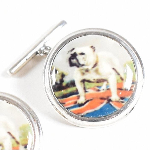 198 - A pair of contemporary 925 silver and enamel cufflinks with image of a bulldog. Weight approx 9.9g. ... 