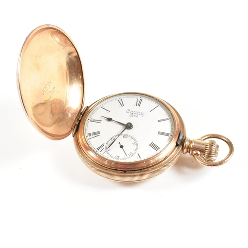 199 - American Waltham Watch Co full hunter pocket watch.  Gold plated chased decorated cast with crown wi... 