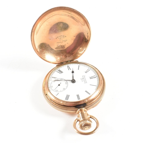 199 - American Waltham Watch Co full hunter pocket watch.  Gold plated chased decorated cast with crown wi... 