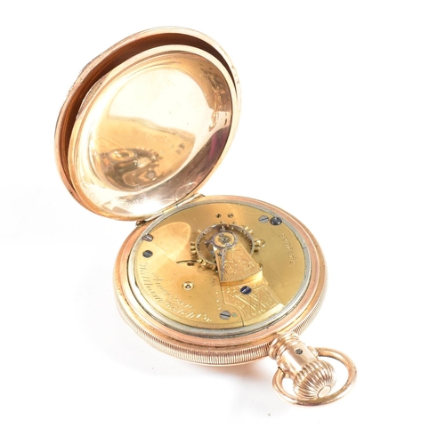 199 - American Waltham Watch Co full hunter pocket watch.  Gold plated chased decorated cast with crown wi... 