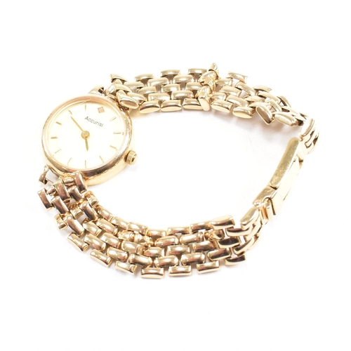 207 - 9ct Accurist gold ladies dress watch. The watch set with champagne roundel dial to 9ct bracelet stra... 