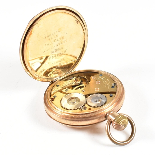 216 - American Waltham Traveler half hunter pocket watch.  Gold plated Star case with crown wind keyless m... 