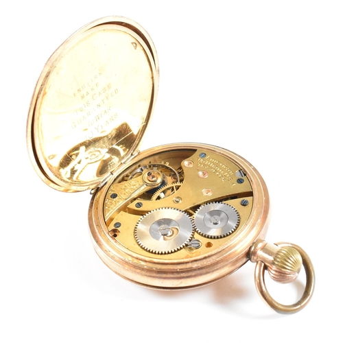 216 - American Waltham Traveler half hunter pocket watch.  Gold plated Star case with crown wind keyless m... 