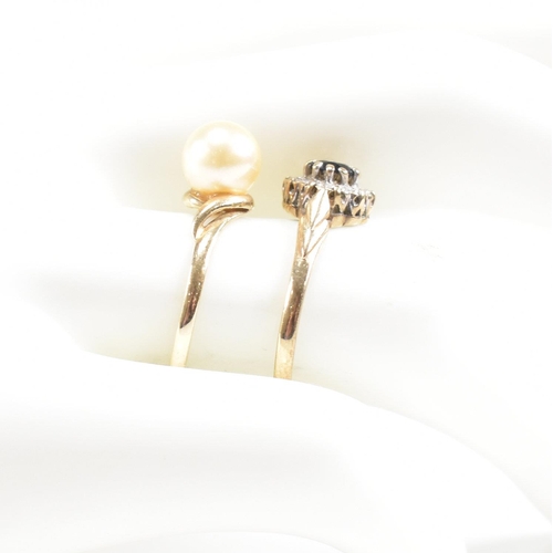 217 - Two hallmarked 9ct gold rings. A pearl set ring and a sapphire and diamond cluster ring. Weight 3g. ... 