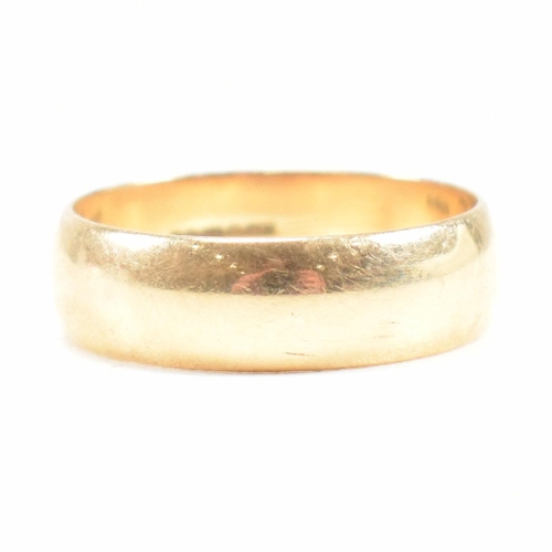 22 - A hallmarked 9ct gold wide band ring. Hallmarked Birmingham. Weight 3.5g. Size P.5. All weights, mea... 