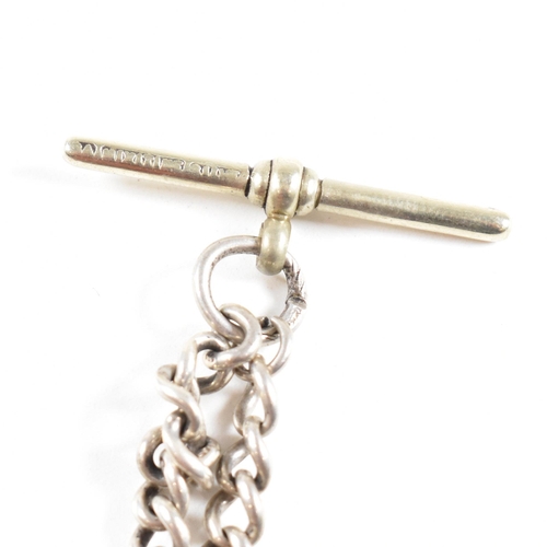 221 - A silver and white metal Albert watch chain and fob. The chain having silver links and a hallmarked ... 