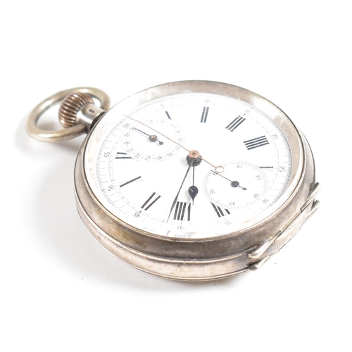 225 - An open faced silver 935 pocket watch  Stamped 935  with crown wind movement and bale atop. Enamel f... 