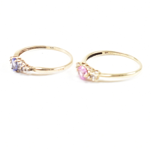 226 - Two hallmarked 9ct gold gem set rings. A synthetic sapphire and topaz ring and a tanzanite and diamo... 