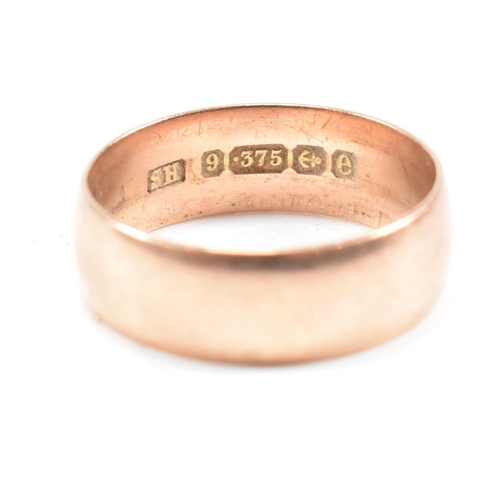 228 - A hallmarked 9ct gold band ring. The ring hallmarked Birmingham. Weight 3.9g. Size P. All weights, m... 