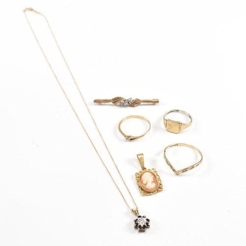 234 - A collection of 9ct gold and yellow metal jewellery. The jewellery to include a hallmarked 9ct gold ... 