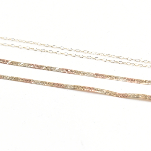 241 - Two hallmarked 9ct gold necklaces. A pendant necklace string with a CZ set pendant. A tri colour gol... 