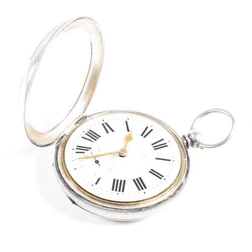 243 - An open faced silver 925 pocket watch  Stamped 925  with inset key wind movement and bale atop. Enam... 