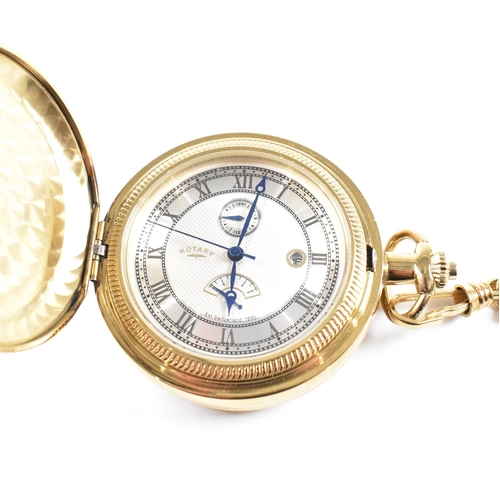 247 - A Rotary Automatic hunter pocket watch and chain. The Roman numeral chapter ring having Breguet hand... 