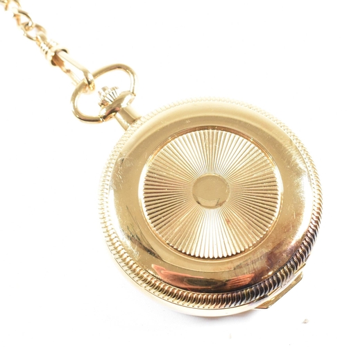 247 - A Rotary Automatic hunter pocket watch and chain. The Roman numeral chapter ring having Breguet hand... 