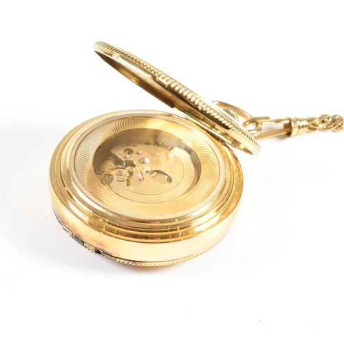 247 - A Rotary Automatic hunter pocket watch and chain. The Roman numeral chapter ring having Breguet hand... 