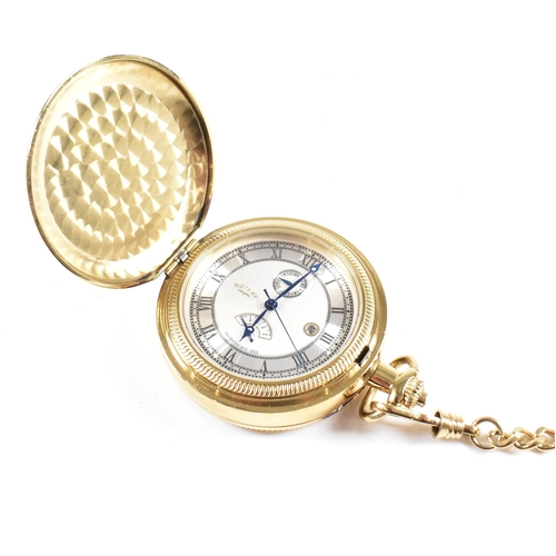 247 - A Rotary Automatic hunter pocket watch and chain. The Roman numeral chapter ring having Breguet hand... 