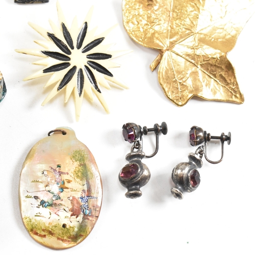 248 - A collection of antique vintage and modern costume jewellery brooch pins together with a vintage nec... 