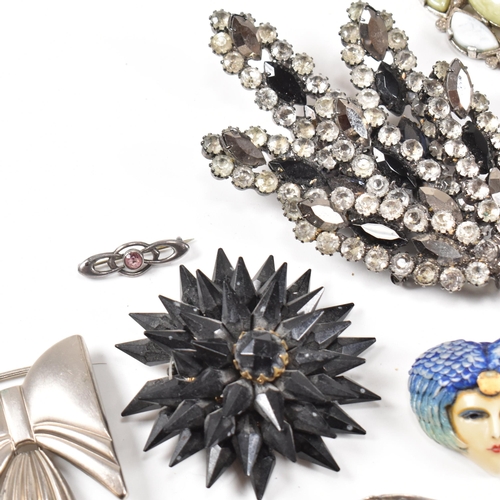 248 - A collection of antique vintage and modern costume jewellery brooch pins together with a vintage nec... 