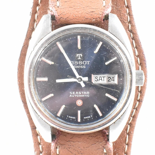 249 - A Tissot Seastar Automatic Swiss gentleman's wristwatch. The blue dial with baton numerals, day/date... 