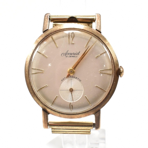 264 - A 9ct gold Accurist 21 jewels  anti magnetic gentleman's wristwatch. The champagne dial with baton n... 