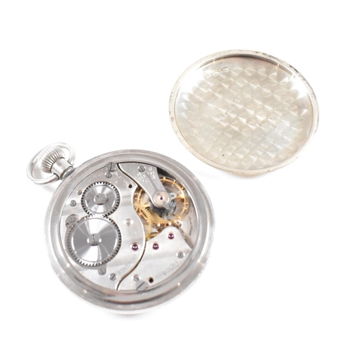 271 - A Moeris military black open faced white metal  pocket watch. White metal case with crown wind and b... 