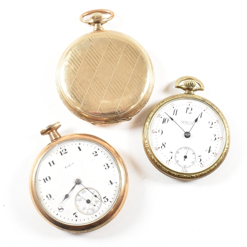 283 - A Walz gold plated full hunter pocket watch with inset movement, crown wind and bale atop. The dial ... 