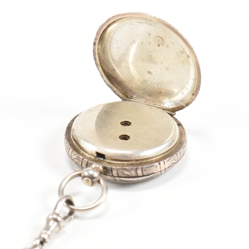 288 - A French silver 935 fob pocket watch. Key wind with gilded decorated enamel dial, Roman numeral chap... 