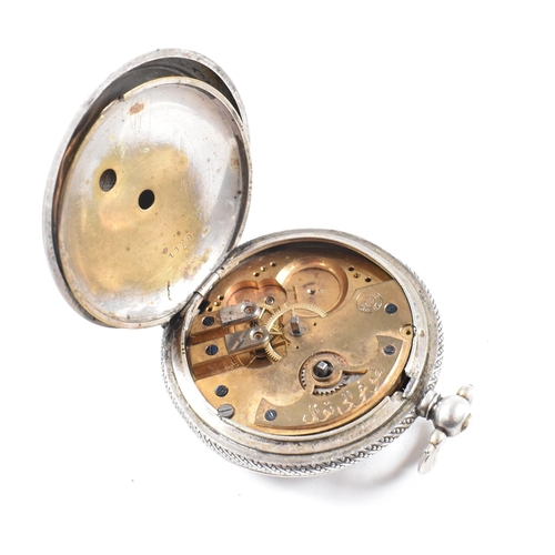 294 - A Josef Muller of Munchen railway timepiece pocket watch. Silver 800 stamped case with monogram cart... 