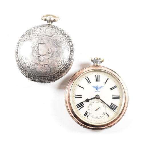 294 - A Josef Muller of Munchen railway timepiece pocket watch. Silver 800 stamped case with monogram cart... 