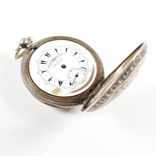 294 - A Josef Muller of Munchen railway timepiece pocket watch. Silver 800 stamped case with monogram cart... 