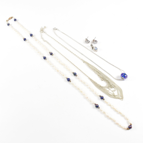 303 - A collection of silver a plated jewellery. The jewellery to include a cloisonné and pearl bead neckl... 