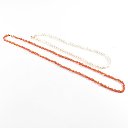 317 - An assortment of coral and pearl jewellery. The jewellery to include a culture pearl bead necklace, ... 