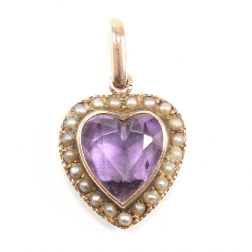 33 - A 19th century gold amethyst and pearl heart necklace pendant. Unmarked tests indicate gold. Weight ... 