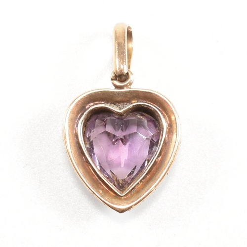 33 - A 19th century gold amethyst and pearl heart necklace pendant. Unmarked tests indicate gold. Weight ... 