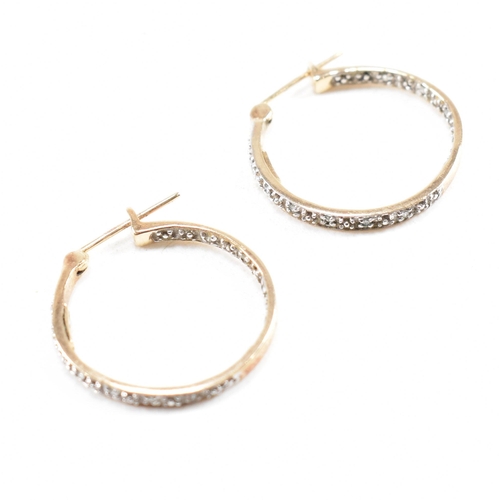 332 - Two pairs of 9ct gold and diamond set earrings. A pair of hallmarked hoop earrings 2cm. A pair of  b... 