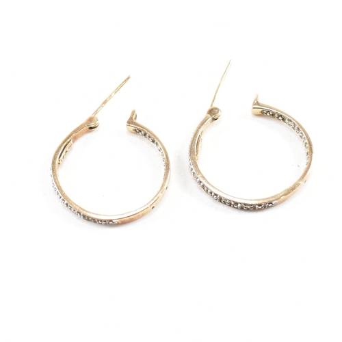 332 - Two pairs of 9ct gold and diamond set earrings. A pair of hallmarked hoop earrings 2cm. A pair of  b... 