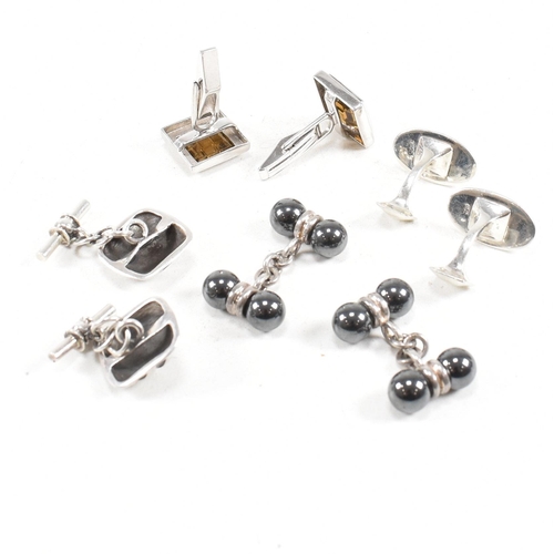 340 - A selection of 925 silver and gem set cufflinks. To include 'Sex Maniac', hematite, quartz . Marked ... 