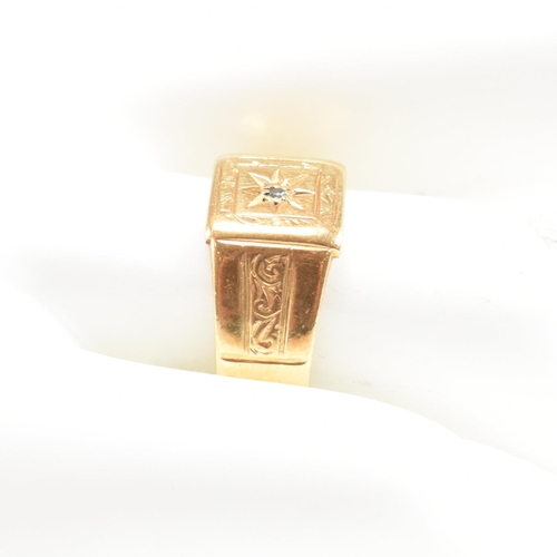 351 - A 1930s 18ct gold and diamond signet ring. Hallmarked Chester. Weight 4g. Size N. All weights, measu... 