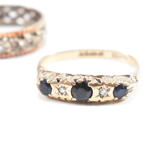 353 - Four hallmarked 9ct gold gem set rings. The rings to include a white stone eternity ring, a hallmark... 