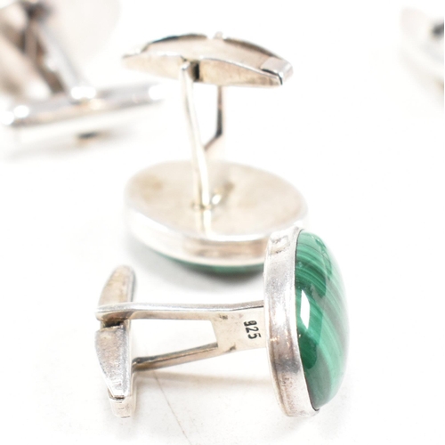 358 - A selection of 925 silver and gem set cufflinks. To include malachite, amethyst, lapis lazuli, moons... 