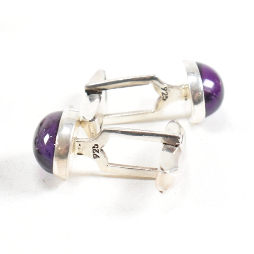 358 - A selection of 925 silver and gem set cufflinks. To include malachite, amethyst, lapis lazuli, moons... 