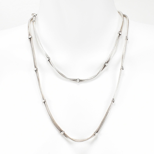 367 - A 925 silver snake link chain necklace. The necklace having twin chain links with hook clasp. Partia... 