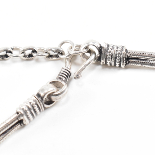 367 - A 925 silver snake link chain necklace. The necklace having twin chain links with hook clasp. Partia... 