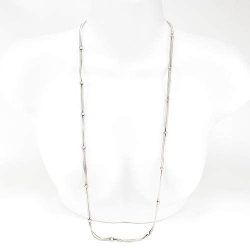 367 - A 925 silver snake link chain necklace. The necklace having twin chain links with hook clasp. Partia... 