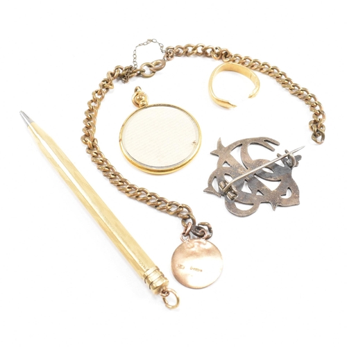 383 - A collection of yellow and white metal items. The items to include a pencil marked 18ct gf. A part 2... 