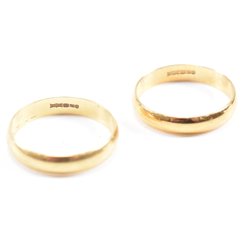 385 - A pair of hallmarked 18 ct gold band rings. The ring hallmarked Birmingham. Inscribed i Love You. We... 